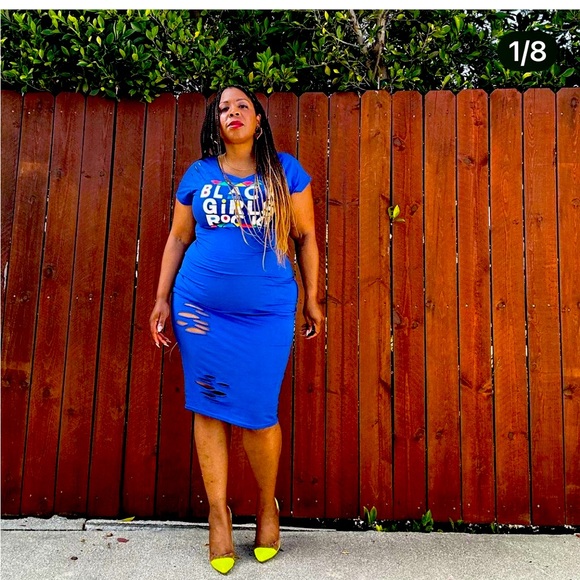 Black Girls Rock Midi Bodycon TShirt Dress Blue - Picture 3 of 4